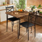 VECELO Kitchen Dining Room Table Set with 2 Chairs for Small Space, Apartment,Metal Steel Frame