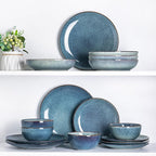 AmorArc Ceramic Dinnerware Sets for 6, 18 Pieces Handpainted Plates and Bowls Set, Scratch Resistant Stoneware Dishes Set, Dishwasher & Microwave Safe, Ceylon Blue