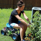 Sunnydaze Rolling Garden Cart with Seat - Garden Stool with Wheels and Adjustable 360-Degree Swivel Seat - Utility Tool Tray and Storage Basket - Blue