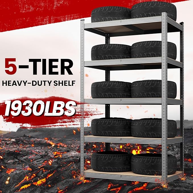 Yaheetech Standing Shelf Units, 5 Tier Storage Shelf, Heavy Duty Shelving, Adjustable Garage Shelves, Utility Rack Shelf Unit, Basement Warehouse Shed, 35.5" Wx 16" D x 71" H - Light Gray