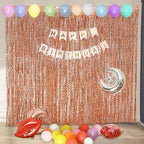 4 Pack Rose Gold Backdrop Birthday Decorations - 3.3x6.6ft Wavy Tinsel Foil Backdrop Party Streamer Party Supplies Background | Tinsel Curtain Backdrop for Parties