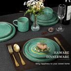 HaWare Dinnerware Sets, 16-Piece Stoneware Plates and Bowls Set, Elegant Ceramic Dish Set for 4, Chip and Scratch Resistant, Microwave and Dishwasher Safe, Reactive Green