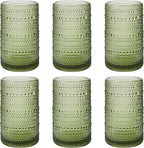 AkutaaVintage Hobnail Drinking Glasses Set of 6, 16 oz Large Capacity Embossed Green Tumblers, Highball Glasses for Water, Cocktail, Beer, Whiskey, Kitchen & Bar Use