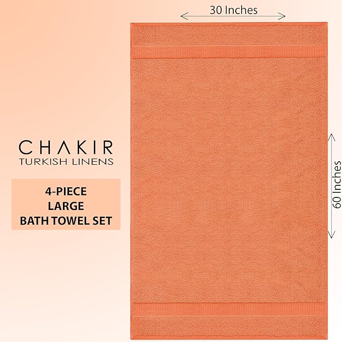 Chakir Turkish Linens 100% Cotton Premium Turkish Towels for Bathroom | 30'' x 60'' Large Bath Towels (4 Piece, Coral)