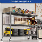 REGILLER 3-Wire Shelf Adjustable Heavy Duty Storage Shelves,Metal Organizer Wire Rack for Laundry Bathroom Kitchen Pantry Closet Garage Shelving with Wheel(Black,24" Dx59.6 Wx47.6 H)