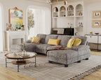 Furmax Sectional Couches for Living Room, U-Shaped Sofa Couch with Linen Fabric, 4 Seat Sofa Set with Double Chaise for Apartment (Fabric, Grey)