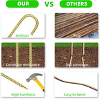 20 Pack 12 Inch Rebar Stakes Anti-Rust Galvanized Steel J Shape Hook Strong Ground Anchors for Tents, Position Kits, Fences, Trampolines Landscape Fabric for Farm Garden