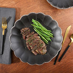Gibson Elite Malibu Shore 16 Piece Scallop Stoneware Reactive Glaze (Service for 4) Ceramic Plates and Bowls Dinnerware Set - Black