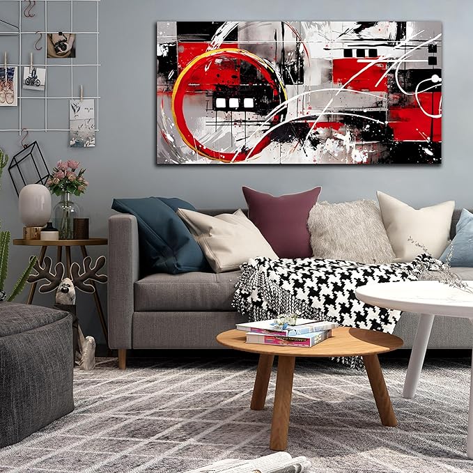 Black and Red Abstract Art - Abstract Wall Art for Living Room Large Size - Minimalist Wall Art for Bedroom Women Ready to Hang Size 29" x 59"