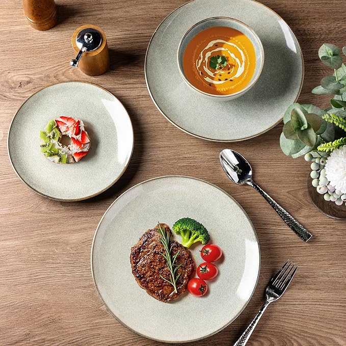 AmorArc Ceramic Dinnerware Sets for 6, 18 Pieces Handpainted Plates and Bowls Set, Scratch Resistant Stoneware Dishes Set, Dishwasher & Microwave Safe, Reactive Glaze