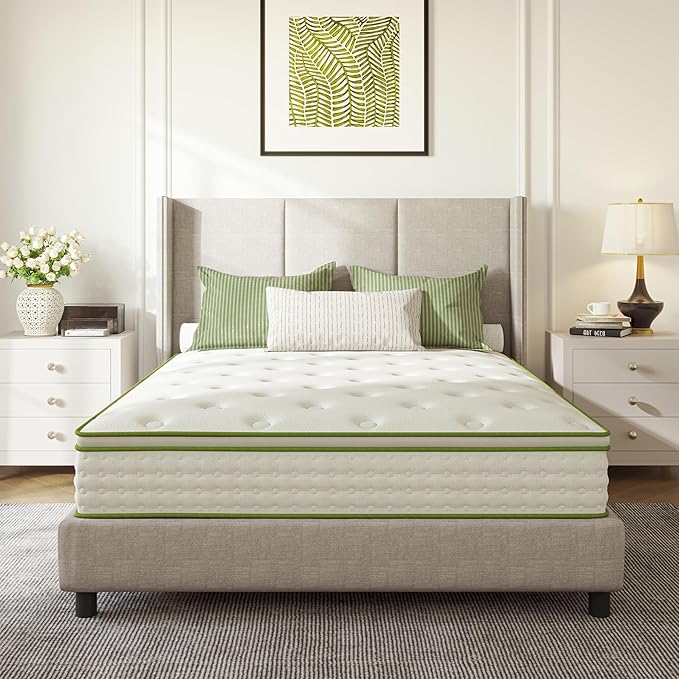 Queen Mattress, 12 Inch Innerspring Queen Size Hybrid Mattress with Individually Pocket Innerspring for Cool Motion Isolation & Silent Sleep, Pressure Relief, Edge Support,Medium Firm