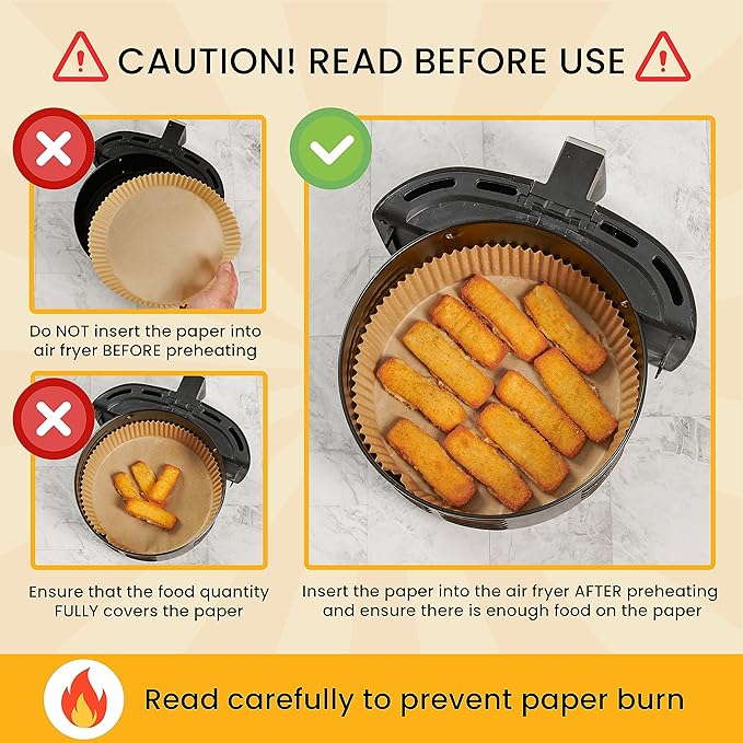Air Fryer Liners for Ninja, 125 Pcs Round Disposable Airfryer Paper Liners – Non-Stick and Oil Proof for Easy Cleanup, Great for Oven, Pans & Baking – 8 Inch for 5-8 qt Basket by Baker's Signature