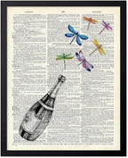 Poster Master Dictionary Art Poster - Champagne Bottle Print - Dragonfly Art - Alcohol Art - Gift for Men, Women & Bartender - Great Decor for Bar, Kitchen or Restaurant, 16x20 Black Framed