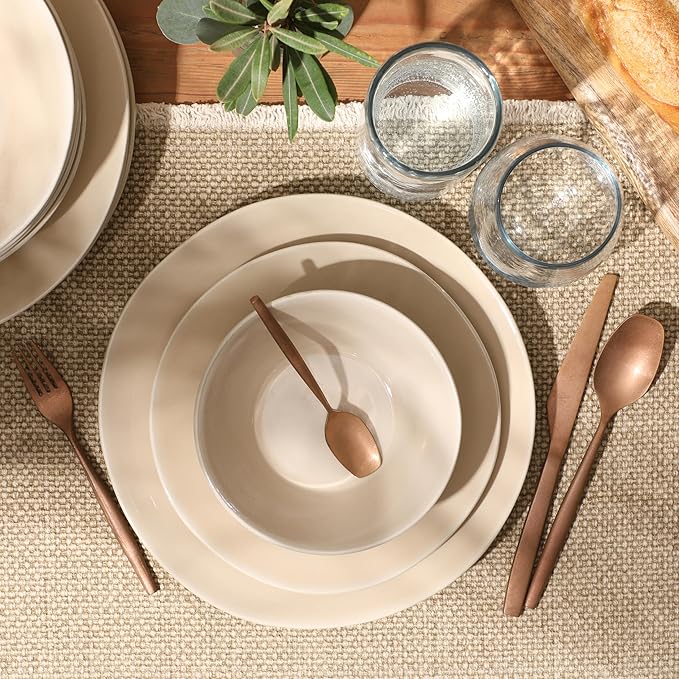 Bloomhouse Montecito Breeze 16 Piece (Service for 4) Double Plates and Bowls Stoneware Reactive Glaze Dinnerware Set - Marble Dawn Cream