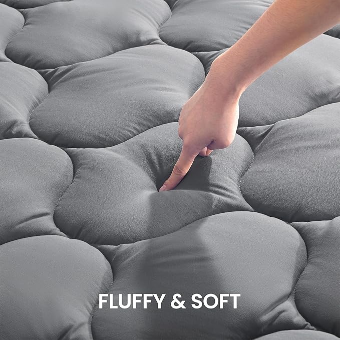 SLEEP ZONE Cooling Mattress Topper California King, Fit Up to 21 Inch, Soft Breathable Mattress Pad Cover, Luxury Quilted (Grey, California King)