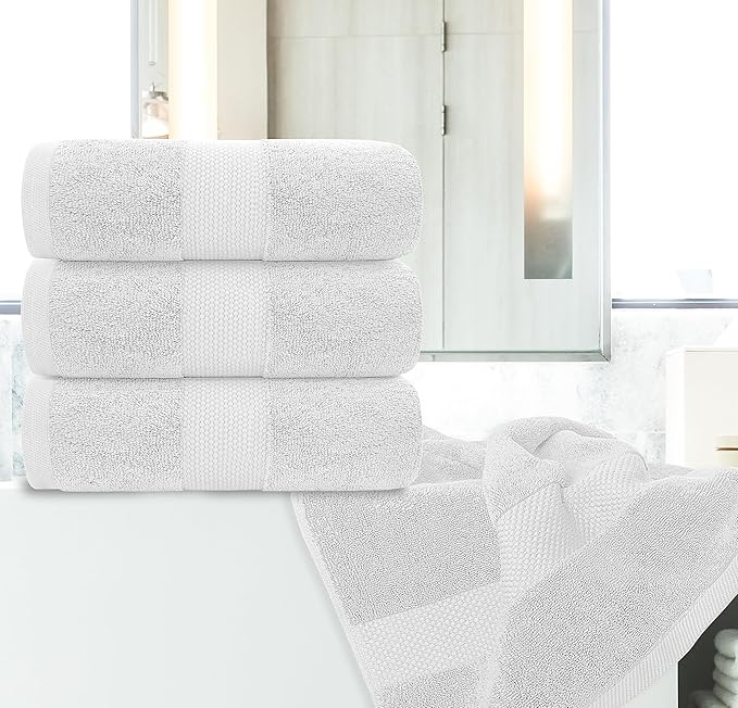 White Classic Luxury Bath Towels Set of 4 Large - 700 GSM Cotton Ultra Soft Bath Towels 27x54 | Highly Absorbent and Quick Dry | Hotel Towels for Bathroom Luxury, Plush Shower Towels, Silver