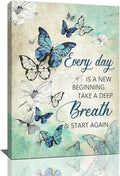 Teal Butterfly Wall Art Floral Decor Farmhouse Pictures Inspirational Quotes Canvas Prints Artwork Modern Home Decorations for Bathroom Girls Bedroom Living Room