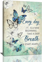 Teal Butterfly Wall Art Floral Decor Farmhouse Pictures Inspirational Quotes Canvas Prints Artwork Modern Home Decorations for Bathroom Girls Bedroom Living Room