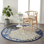 Nourison Aloha Indoor/Outdoor Blue/Multicolor 4' x Round Area Rug, Tropical, Botanical, Easy Cleaning, Non Shedding, Bed Room, Living Room, Dining Room, Deck, Backyard, Patio (4 Round)