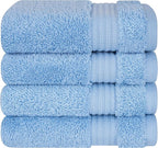 Cotton Paradise 100% Cotton Turkish Washcloth Set for Bathroom, 4 Piece Soft Absorbent Small Hand Face Towels Wash Rags, Sky Blue
