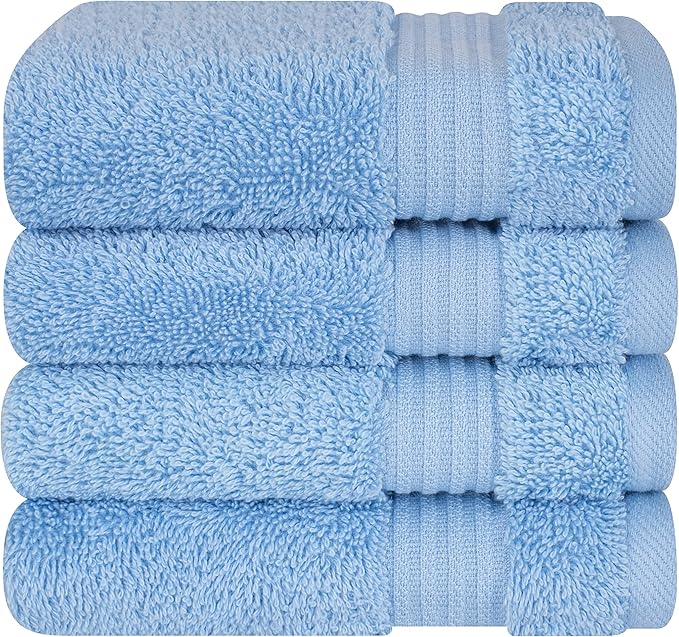 Cotton Paradise 100% Cotton Turkish Washcloth Set for Bathroom, 4 Piece Soft Absorbent Small Hand Face Towels Wash Rags, Sky Blue