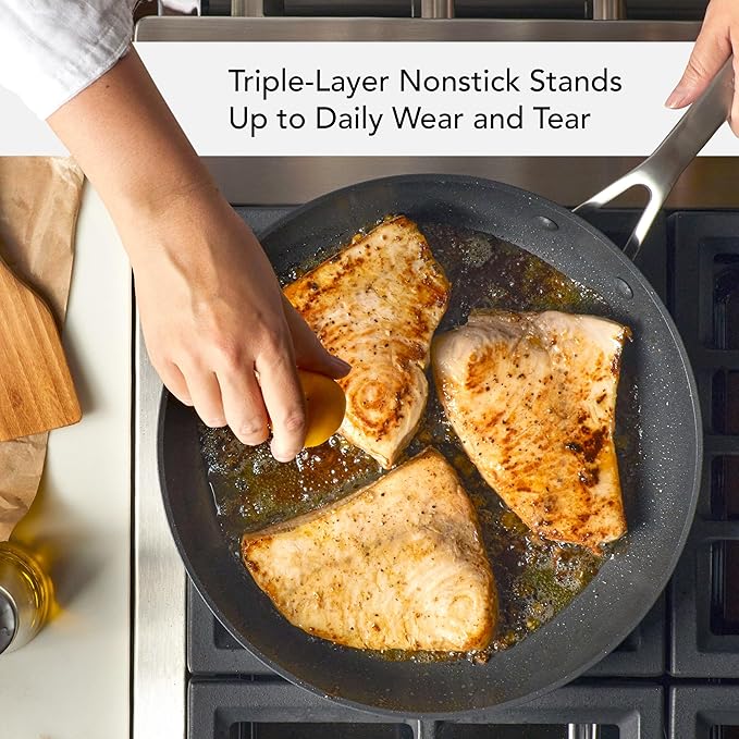 KitchenAid Hard Anodized Induction Nonstick Frying Pan Set With Tempered Lids, 4-Piece - 10 & 12 Inch – Durable, Even Heating, Oven Safe to 500°F, Dishwasher Safe, Easy-Clean