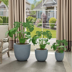 Kante 18",14",10" Dia Concrete Round Planters (Set of 3), Outdoor Indoor Large Planter Pots with Drainage Hole and Rubber Plug for Home Patio Garden, Gray