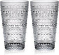 16oz Hobnail Highball Glasses[Set of 4] - Tall Water Glass Cup Glassware Set Fits New Home of Newlyweds, Dishwasher Safe, Stackable Design