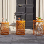 Y&M Set of 3 Stacking Coffee Table for Living Room, Patio Side Table, Indoor End Tables for Bedroom, Outdoor Decorative Garden Stool with Heavy Duty Metal Frame Modern Industrial Decor - Orange