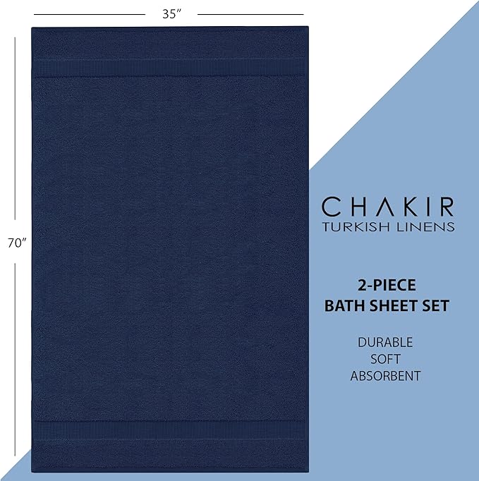 Chakir Turkish Linens, 100% Cotton Premium Quality Turkish Bath Sheets (35''x70'' Large Bath Sheet Towels - Navy)