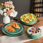 LIANYU 16 Piece Dinnerware Sets with Double Bowls, Plates and Bowls Dish Set for 4, Ceramic Dinner Ware Dishware for Kitchen Dining, Microwave & Dishwasher Safe, Emerald Green