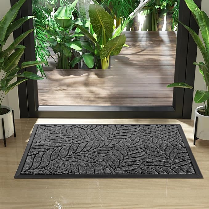 Yimobra Door Mat Outside Entrance, All-Season Waterproof Indoor Outdoor Doormat, All-Weather Non-Slip Welcome Mats for Front Door, Low Profile, Patio Porch, 29.5x17, Grey