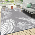 Pauwer Outdoor Rug, 6'x9', Leaf Grey, Reversible, Waterproof, Polypropylene, Lightweight, RV Mat, Patio Decor