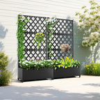 Metal Planter Box with Trellis & Wheels, Raised Garden Bed with Privacy Screen, Outdoor Standing Flower Beds with Drainage Hole for Climbing Plants, Vine, 35.4" L x 15.7" W x 70.9" H, Black