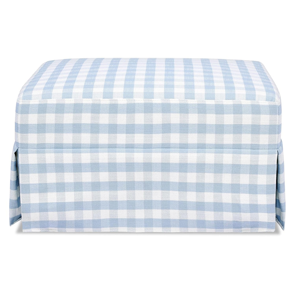Namesake Crawford Gliding Ottoman in Blue Gingham, Greenguard Gold & CertiPUR-US Certified