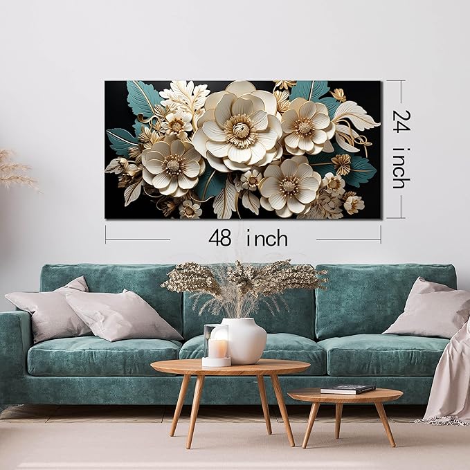 Flower Canvas Wall Art for Living Room Bedroom Home Office White Flower Picture Artwork Large Framed Wall Art Modern Canvas Prints Size 24x48