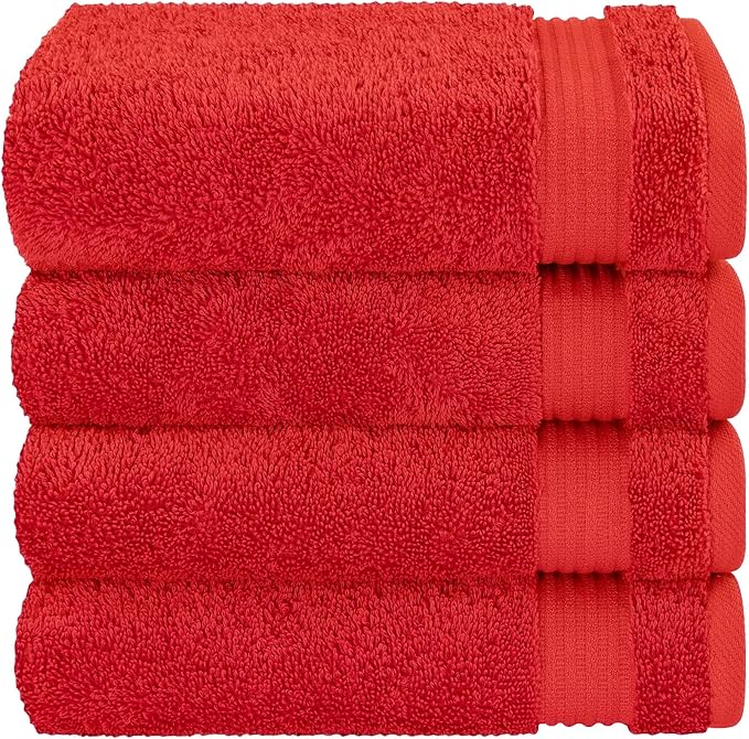 Cotton Paradise Hand Towels for Bathroom, 100% Cotton Turkish 4 Piece Hand Towel Set, Soft Absorbent Face Towels, Red Hand Towels