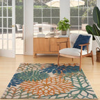 Nourison Home Aloha Indoor Outdoor Blue Green 5'3" x 7'5" Area Rug, Easy Cleaning, Non Shedding, Bed Room, Living Room, Dining Room, Backyard, Deck, Patio (5x7)
