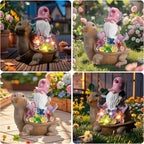 Solar Garden Outdoor Statue Turtle Gnome with Succulent and LED Light - Patio,Lawn,Garden,Tortoise Statue for Patio,Unique Housewarming Gifts