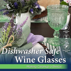 Yungala Green Wine Glasses set of 6 green goblets for lovers of green glassware or colored glassware that is dishwasher safe, sturdy and durable