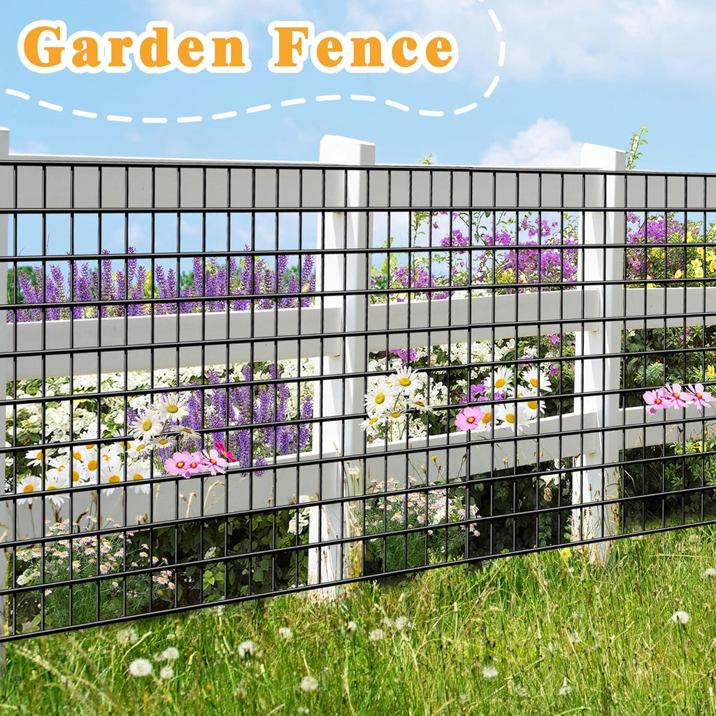 Black Metal Garden Fence, 60inch(H) x 50ft(L), 2 inch x 4 inch,12.5GA 2/3/4/5/6 Ft Tall Chicken Wire PVC Coated Welded Wire Mesh Roll for Dogs Border Yard Vegetable Plant Protection Poultry Netting
