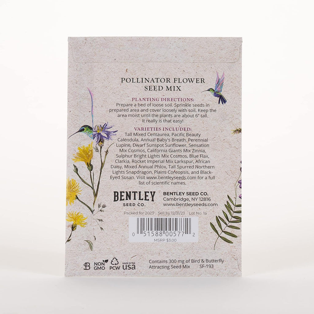Bentley Seed Co. | Help Pollinators Kraft Hummingbird | 25 Non-GMO, Non-Coated Wildflower Seed Packets for Planting | Flower Seeds | Garden Seed to Grow Live Plants | A Beautiful Gift