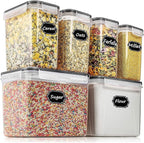 Wildone Airtight Food Storage Containers Cereal & Dry Food Storage Container Set of 6(Black Lid), Leak-proof & BPA Free, With 1 Measuring Cup & 20 Chalkboard Labels & 1 Chalk Marker