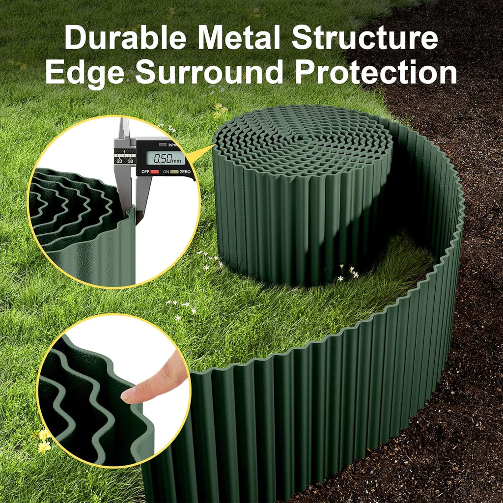 Land Guard Corrugated Metal Garden Edging, 6"×25Ft Steel Landscape Edging, Corrugated Metal Yard Edging Borders, Steel Edging for Landscaping, Garden Fence, Lawn, Flower Bed (Olive-Green)