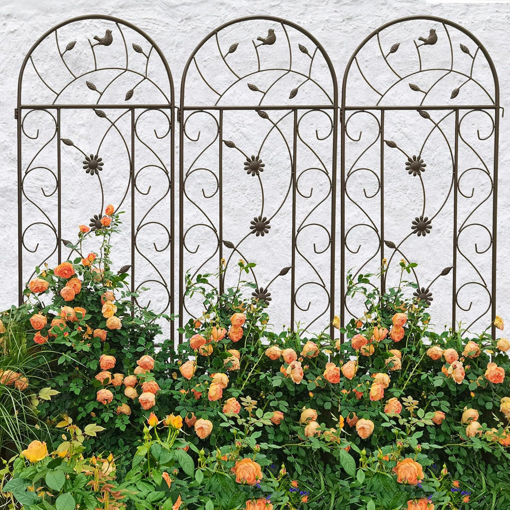 4 Pack Metal Garden Trellis 86.7" Tall Outdoor Climbing Plant Support for Roses, Flowers, Rustproof Durable Brown Galvanized Tube, Lawn Garden Fence Decor Screen (4, Retro-86.7" H)