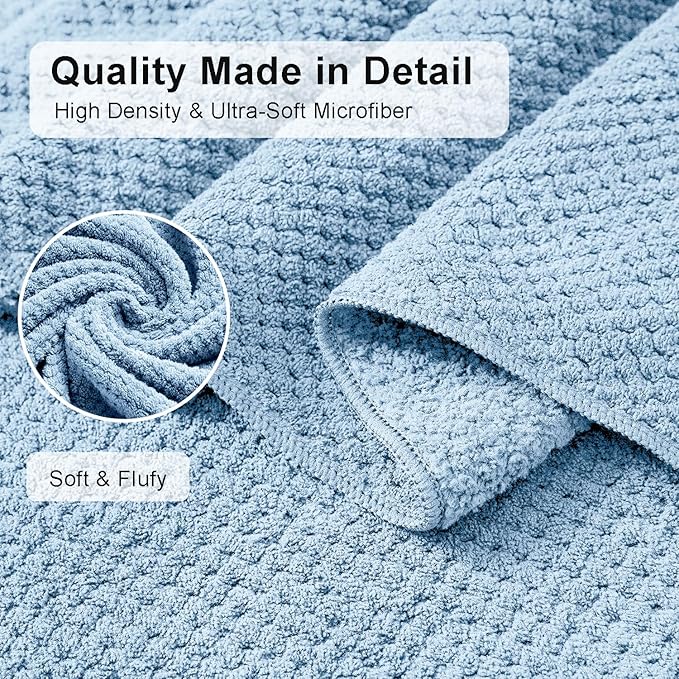 8 Piece Large Blue Family Bath Towel Set-2 Oversized Bath Towel Sheets,2 Hand Towels,4 Washcloths-600GSM Soft Highly Absorbent Quick Dry Beach Chair Towel Woven Towels for Bathroom Hotel and Spa