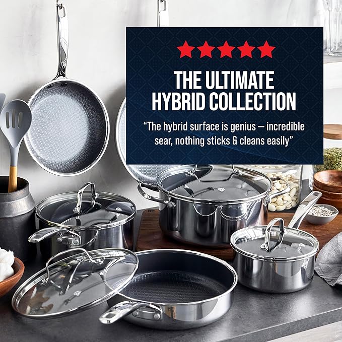 Blue Diamond Hybrid Nonstick Stainless Steel 8” Frying Pan, PFAS-Free Ceramic Skillet, Diamond Bond Powerful Searing, Dishwasher & Metal Utensil Safe, Stay-Cool Handle, Induction Ready, All Cooktops