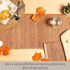 Chardin home Natural Jute Table Runner 13x90 Inch – Vintage Boho Rustic Table Decor – Handwoven Table Runner in Natural Jute and Rust Orange – Farmhouse Dining or Console Table Accent