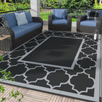 GENIMO 4 ' x 6 ' Outdoor Rug for Patio, Waterproof Indoor Outdoor Plastic Straw Rugs Carpet, Reversible Outside Area Mat for Camping, Balcony Porch, Deck, Picnic, Beach Black Grey
