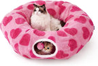 Lesure Cat Tunnel Bed for Indoor Cats - Cute Cat Donut Tunnel Toys with Washable Circle Cushion, Valentine's Day Gifts for Cats, Round Pet Peekaboo Cave Toy for Kitten, Standard Lover Hearts